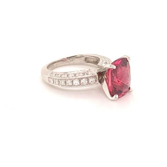 Diamond Tourmaline Rubellite Ring 3 Platinum 3.72 TCW Certified 910749 - Picture 7 of 11